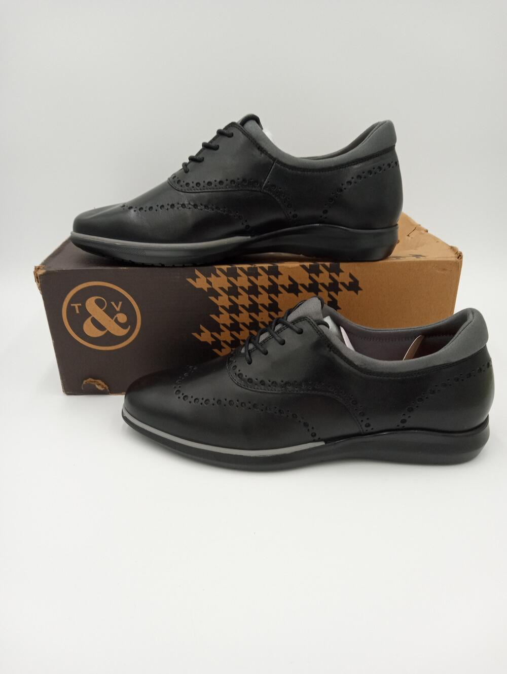 T&V Bronson Shoes Mens Black Leather Wingtip Brogue Oxford Dress Comfort Sz 8.5